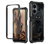JANENFNA for Boost Mobile Celero 5G 2024 Case, Celero 3 5G Case with Screen Protector Tempered Glass, Shockproof Impact Resist Case for Boost Mobile Celero 3 5G, Black Trippy Cat