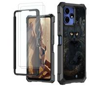 JANENFNA for Boost Mobile Celero 5G Plus 2024 (3rd Version) Case with Screen Protector Tempered Glass, Shockproof Impact Resist Case for Boost Mobile Celero 3 Plus 5G, Black Trippy Cat