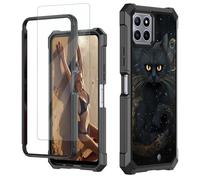 JANENFNA for Boost Mobile Celero 5G Plus Case, Celero 5G + Case with Screen Protector Tempered Glass, Shockproof Impact Resist Case for Boost Mobile Celero 5G Plus, Black Trippy Cat