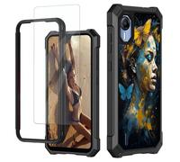 JANENFNA for Cricket Debut S2 Case, for AT&T Calypso 4 Phone Case with Screen Protector Tempered Glass, Shockproof Rugged Impact Resist Phone Case for Att Calypso 4, Butterfly Girl