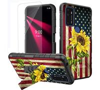 JANENFNA for Cricket Dream 5G / AT&T Radiant Max 5G /Cricket Innovate 5G Case, with Tempered Glass Screen Protector Built-in Kickstand Shockproof Case for Cricket Dream, Sunflower Flag A