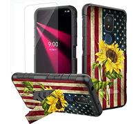 JANENFNA for Cricket Icon 3 (3rd Version)/At&t Motivate 2 (2nd)/Cricket Splendor Case, with Glass Screen Protector Built-in Kickstand Heavy Duty Case for Cricket Icon 3, Sunflower Flag A