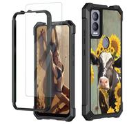 JANENFNA for Cricket Magic 5G Case, for AT&T Propel 5G Phone Case with Screen Protector Tempered Glass, Shockproof Rugged Impact Resist Phone Case for Att Propel 5G, Cow with Sunflowers