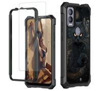 JANENFNA for Cricket Magic 5G Case, for AT&T Propel 5G Phone Case with Screen Protector Tempered Glass, Shockproof Rugged Impact Resist Phone Case for Att Propel 5G, Black Trippy Cat