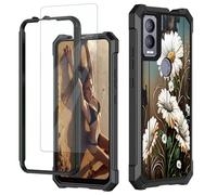 JANENFNA for Cricket Magic 5G Case, for AT&T Propel 5G Phone Case with Screen Protector Tempered Glass, Shockproof Rugged Impact Resist Phone Case for Att Propel 5G, White Daisy on Wooden Fence