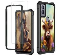 JANENFNA for Cricket Magic 5G Case, for AT&T Propel 5G Phone Case with Screen Protector Tempered Glass, Shockproof Rugged Impact Resist Phone Case for Att Propel 5G, Flowers Cow