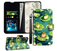 JANENFNA for Galaxy A14 5G Wallet Case with RFID Blocking Card Slots Stand - Leather Flip Cover for Women (Men) Shockproof Protective for Samsung Galaxy A14 5G Case,Cute Frog on Lotus Leaf a