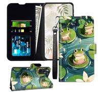 JANENFNA for Galaxy A14 5G Wallet Case with RFID Blocking Card Slots Stand - Leather Flip Cover for Women (Men) Shockproof Protective for Samsung Galaxy A14 5G Case,Cute Frog on Lotus Leaf