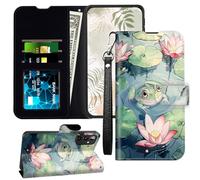 JANENFNA for Galaxy A14 5G Wallet Case with RFID Blocking Card Slots Stand - Leather Flip Cover for Women (Men) Shockproof Protective for Samsung Galaxy A14 5G Case,Cute Frog in Pond