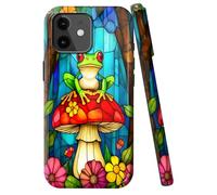 JANENFNA for iPhone 12/12 Pro Case Designer, Wireless Charging Compatible- Dual-Layer Hard - Drop Shock Scratch Protection - Silky Soft Phone Case with Stylish for Women,Stained Glass Frog