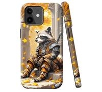 JANENFNA for iPhone 12/12 Pro Case Designer, Wireless Charging Compatible- Dual-Layer Hard - Drop Shock Scratch Protection - Silky Soft Phone Case with Stylish for Women,Raccoon Warrior in Fall a