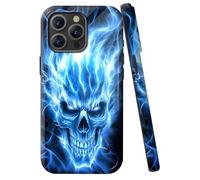 JANENFNA for iPhone 12 Pro Max Case Designer, Wireless Charging Compatible- Dual-Layer Hard - Drop Shock Scratch Protection - Silky Soft Phone Case with Stylish for Women,Blue Flame Skull ABC