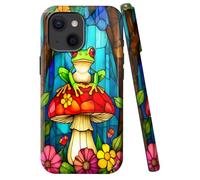 JANENFNA for iPhone 13 Case Designer, Wireless Charging Compatible- Dual-Layer Hard - Drop Shock Scratch Protection - Silky Soft Phone Case with Stylish for Women,Stained Glass Frog