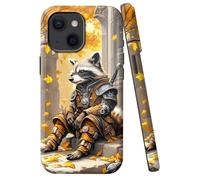 JANENFNA for iPhone 14 Plus Case Designer, Wireless Charging Compatible- Dual-Layer Hard - Drop Shock Scratch Protection - Silky Soft Phone Case with Stylish for Women,Raccoon Warrior in Fall a