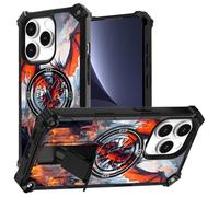 JANENFNA for iPhone 15 Pro case,Double Layer Protective case,Anti-Drop and Anti-Scratch, Mobile Phone case with Folding Stand for Men Women Girls,Fire-Breaking Evil Dragon