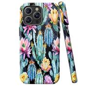 JANENFNA for iPhone 15 Pro Max Case Designer, Wireless Charging Compatible- Dual-Layer Hard - Drop Shock Scratch Protection - Silky Soft Phone Case with Stylish for Women,Blooming Cactus