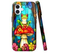 JANENFNA for iPhone 16 Case Designer, Wireless Charging Compatible- Dual-Layer Hard - Drop Shock Scratch Protection - Silky Soft Phone Case with Stylish for Women,Stained Glass Frog