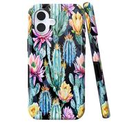JANENFNA for iPhone 16 Case Designer, Wireless Charging Compatible- Dual-Layer Hard - Drop Shock Scratch Protection - Silky Soft Phone Case with Stylish for Women,Blooming Cactus