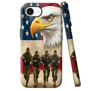 JANENFNA for iPhone 16 E Case Designer, Wireless Charging Compatible- Dual-Layer Hard - Drop Shock Scratch Protection - Silky Soft Phone Case with Stylish for Women,Eagle Soldiers