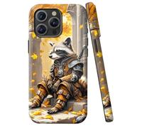 JANENFNA for iPhone 16 Pro Case Designer, Wireless Charging Compatible- Dual-Layer Hard - Drop Shock Scratch Protection - Silky Soft Phone Case with Stylish for Women,Raccoon Warrior in Fall a