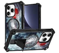JANENFNA for iPhone 16 Pro Max case,Double Layer Protective case,Anti-Drop and Anti-Scratch, Mobile Phone case with Folding Stand for Men Women Girls,Blood Moon White Fox