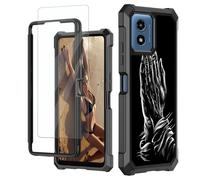 JANENFNA for Moto G 5G 2024 Case, Moto G Play 5G 2024 Case with Screen Protector, Dual Layer Structure Protection Shockproof Case for Motorola G Play 5G 2024, Black Praying Hands