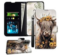 JANENFNA for Moto G Pure Wallet Case with RFID Blocking Card Slots Stand - Premium Leather Flip Cover for Women (Men) Shockproof Protective for Motorola Moto-G Pure Phone Case,Cow Flower Crown