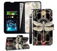 JANENFNA for Moto G Pure Wallet Case with RFID Blocking Card Slots Stand - Premium Leather Flip Cover for Women (Men) Shockproof Protective for Motorola Moto-G Pure Phone Case,Golden Dragonfly