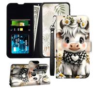 JANENFNA for Moto G Pure Wallet Case with RFID Blocking Card Slots Stand - Premium Leather Flip Cover for Women (Men) Shockproof Protective for Motorola Moto-G Pure Phone Case,Daisy - Crown Cow