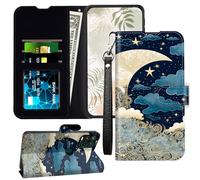 JANENFNA for Moto G Stylus 2021 Wallet Case with RFID Blocking Card Slots Stand - Leather Flip Cover for Women (Men) Shockproof Protective for Moto G Stylus 5G Case 2021,Blue Gold Moon Stars