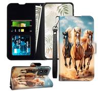 JANENFNA for Motorola Moto G 5G 2024 Wallet Case with RFID Blocking Card Slots Stand - Leather Flip Cover for Women (Men) Shockproof Protective for Moto G 5G 2024 Case,Free Wild Horses Running