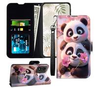 JANENFNA for Motorola Moto G 5G 2024 Wallet Case with RFID Blocking Card Slots Stand - Leather Flip Cover for Women (Men) Shockproof Protective for Moto G 5G 2024 Case,Cute Panda