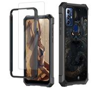 JANENFNA for Motorola Moto G Play 2023/Moto G Power 2022/Moto G Pure Phone Case with Screen Protector Tempered Glass, Shockproof Rugged Case for Moto G Play 2023, Black Trippy Cat