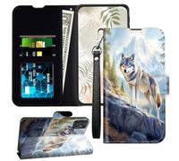 JANENFNA for Motorola Moto G-Power-5G 2023 Wallet Case with RFID Blocking Card Slots Stand - Leather Flip Cover for Women (Men) Shockproof Protective for Moto G Power 5G 2023,Wolf on Rock