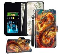 JANENFNA for Motorola Moto G Stylus 5G 2023 Wallet Case with Wristlet Strap & RFID Blocking Card Slot Shockproof Leather Kickstand Cover for Moto G Stylus 5G 2023, Majestic Chinese Dragon