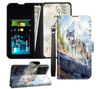 JANENFNA for Motorola Moto Power 5G 2025 Case Wallet Case with RFID Blocking Card Slots Stand - Leather Flip Cover for Women (Men) Shockproof Protective for Moto G Power 2025,Wolf on Rock