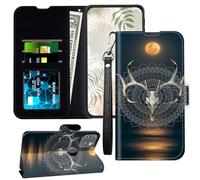 JANENFNA for Motorola one 5G ace Wallet Case with RFID Blocking Card Slots Stand - Premium Leather Flip Cover for Women (Men) Shockproof Protective for Motorola one 5G ace,Deer Buck Skull