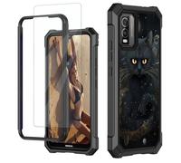 JANENFNA for Nokia C210 Case, for Nokia C210 Phone Case with Screen Protector Tempered Glass, Shockproof Rugged Impact Resist Durable Phone Case for Nokia C210, Black Trippy Cat