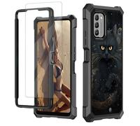 JANENFNA for Nokia C300 N155DL Case/Nokia G100 N150DL Case with Screen Protector Tempered Glass, Shockproof Rugged Impact Resist Durable Phone Case for Nokia G100 Black Trippy Cat