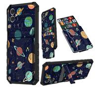 JANENFNA for Samsung A05 2023 Case, Galaxy A05 Phone Case with Card Holder Detachable Kickstand Heavy Duty Shockproof Protective Case for Samsung Galaxy A05, Planets Stars