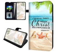 JANENFNA for Samsung Galaxy A53 5G Wallet Case with RFID Blocking Card Slot, Shockproof Leather Cover for Galaxy A53 5G, Kickstand Phone Case for Galaxy A53 5G, Beach Philippians 4:13