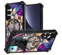 JANENFNA for Samsung Galaxy S24 Phone Case,Double Layer Protective case,Anti-Drop and Anti-Scratch, Mobile Phone case with Folding Stand for Men Women Girls,Cute Cat in Spaceship