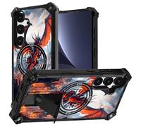 JANENFNA for Samsung Galaxy S24 Phone Case,Double Layer Protective case,Anti-Drop and Anti-Scratch, Mobile Phone case with Folding Stand for Men Women Girls,Fire-Breaking Evil Dragon