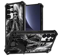 JANENFNA for Samsung Galaxy S24 Ultra Phone Case,Double Layer Protective case,Anti-Drop and Anti-Scratch, Mobile Phone case with Folding Stand for Men Women Girls,Praying Skull