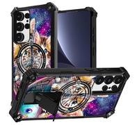 JANENFNA for Samsung Galaxy S24 Ultra Phone Case,Double Layer Protective case,Anti-Drop and Anti-Scratch, Mobile Phone case with Folding Stand for Men Women Girls,Cute Cat in Spaceship