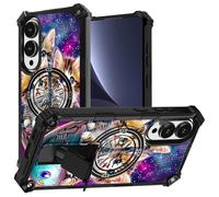 JANENFNA for Samsung Galaxy S25 Edge Phone Case,Double Layer Protective case,Anti-Drop and Anti-Scratch, Mobile Phone case with Folding Stand for Men Women Girls,Cute Cat in Spaceship