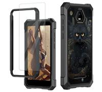 JANENFNA for Schok Volt SV55 Case, for Schok Volt SV55 Phone Case with Screen Protector Tempered Glass, Shockproof Impact Resist Case for Schok Volt SV55 SV55216, Black Trippy Cat