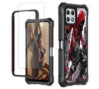 JANENFNA for T-Mobile Revvl 7 5G Case, Revvl 7 5G Case with Screen Protector Tempered Glass, Dual Layer Structure Protection Shockproof Rugged Case for Revvl 7 2024, Red Hooded Cartoon Character