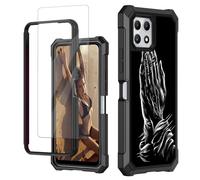 JANENFNA for T-Mobile Revvl 7 5G Case, Revvl 7 5G Case with Screen Protector Tempered Glass, Dual Layer Structure Protection Shockproof Rugged Case for Revvl 7 2024, Black Praying Hands
