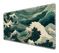 JANENFNA for TCG Playmat Desk Mats 24 x 14 inches Mousepad Compatible for MTG Trading Card Game Play Mats Smooth Rubber Surface Original Play Mat, Green Wave